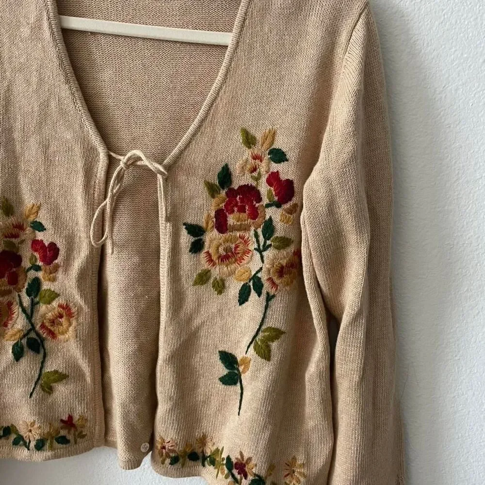 Victoria Jones Petite Floral Cardigan Women's S Vintage Embroidered Y2K Knit - Picture 2 of 7